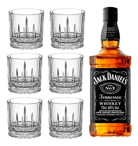 Jack Daniels 750 Ml 7 Años + 6 Vasos Cristal Spiegelau