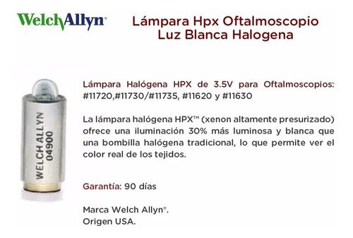 Imagen 5 de 10 de Lampara Hpx Oftalmoscopio Luz Blanca Halogena Welch Allyn