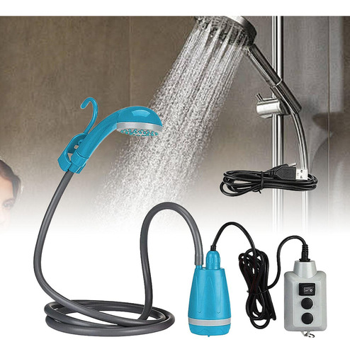 Ducha De Camping Portátil, Cabezal De Ducha De Mano Azul