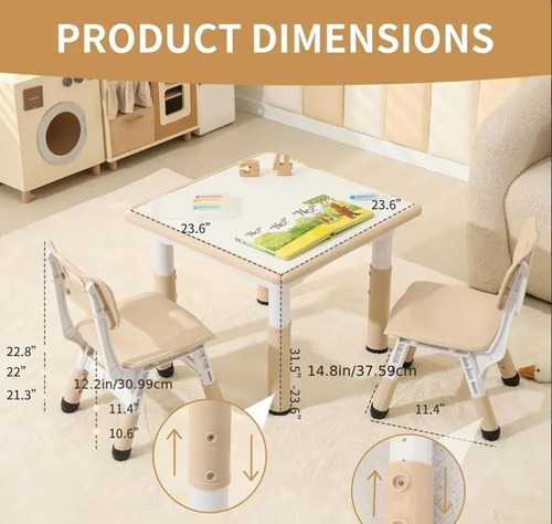 Set Mesa Y 2 Sillas Deskand Con Altura Ajustable Beige / B Beige