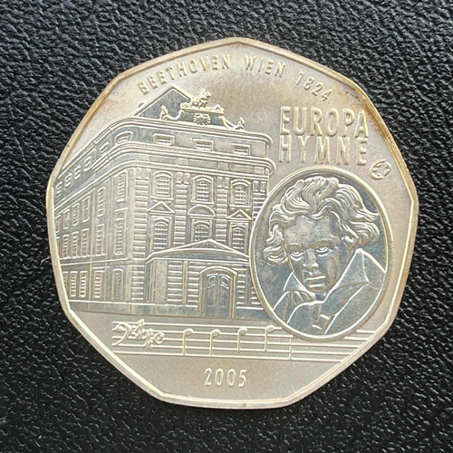 Moeda 5 Euro 2005 - Hino União Europeia - Prata Áustria