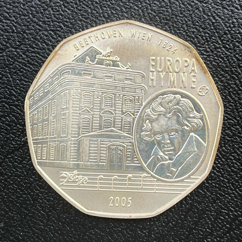 Moeda 5 Euro 2005 - Hino União Europeia - Prata Áustria