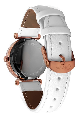 Reloj Análogo Para Dama Steiner Correa De Piel 36mm 3atm Correa Blanco Bisel Blanco Fondo Negro