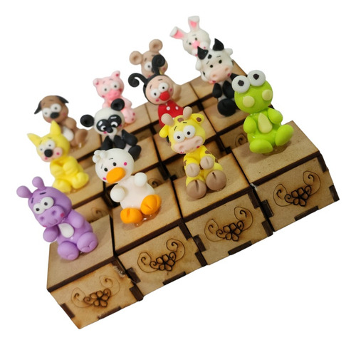 Recuerdo Baby Shower Con Animalitos Caja Madera 12 Pz