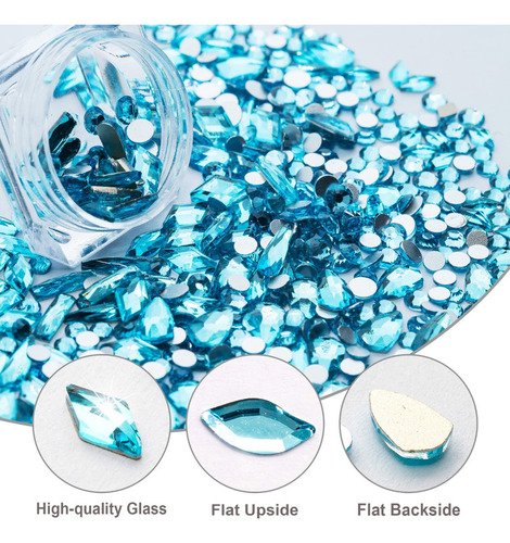 Madeshow Nail Art Rhinestone Kit, Crystal Flat Back Azul Rhinestones Múltiples Formas De Cristal De Uñas Gemas Ronda Diamante Rhinestones Para Las Uñas, Artesanía, Joyería