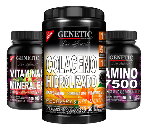 Colágeno 9 Amino 7500 Esenciales Vitaminas Minerales Genetic