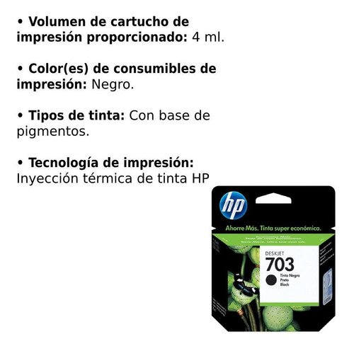 Imagen 3 de 6 de Cartucho De Tinta Hp 703 Negra