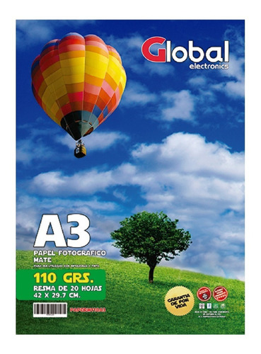 Papel Foto A3 Mate A3 X 20 Hojas 110gr Global Electronics