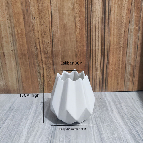 Jarrón Azul De Cerámica Estilo Origami Minimalista
