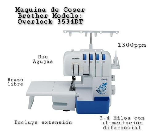 Maquina De Coser Brother Modelo Overlock 3534dt Dos Agujas