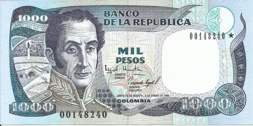 Colombia Reposición 1000 Pesos Oro 3 Enero 1994 