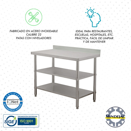 Mesa A Pared 100% Acero Inox 110x60x90 Doble
