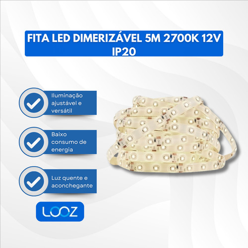 Fita de Led Dimerizável 7,2w/m 12v Ip20 5metros 2700k IP20 Brilia