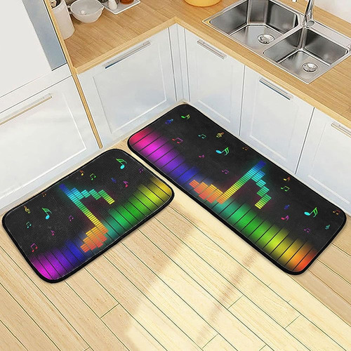 Cupada Rainbow Music Note Kitchen Mats Set De 2 Líneas Multi