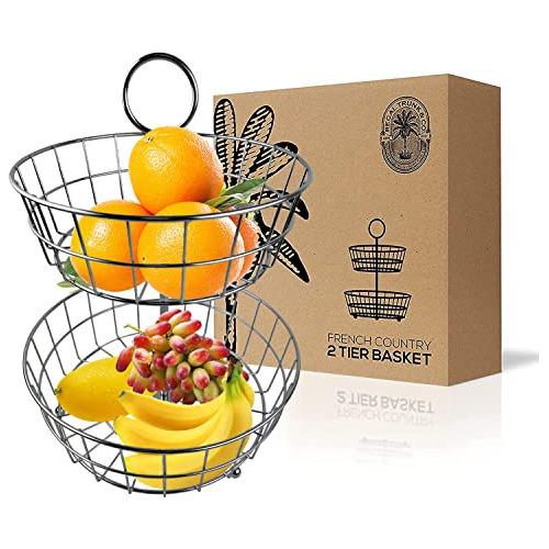2 Tier Fruit Basket For Kitchen , Wire Fruit Organizer ...