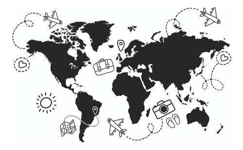 Vinilo Decorativo  Mapa Mundo Mundi  Planisferio 58 X 98 Cm 