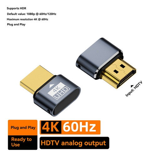 Monitor Edid 4k Hdr Compatible Con Conector Ficticio, 2 Unid
