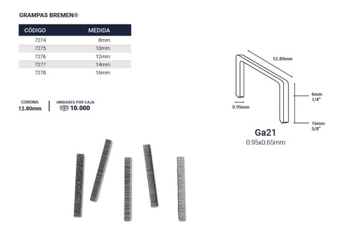 Imagen 2 de 3 de Grapa Grampa Engrampadora Neumatica 12.7x16 Mm X 10000u Ga21 Dgm