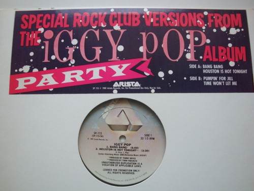 Iggy Pop Special Rock Club  12  Vinilo Usa 81 Cx