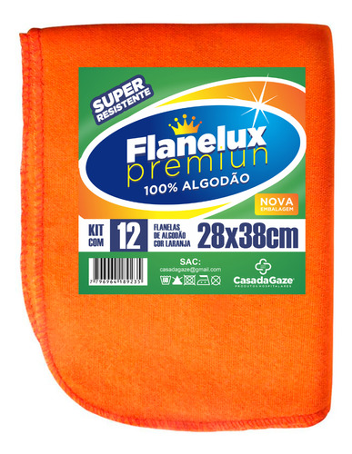 Pano para limpeza Fabricante Nacional Flanela flanela laranja 12 u pacote x 12