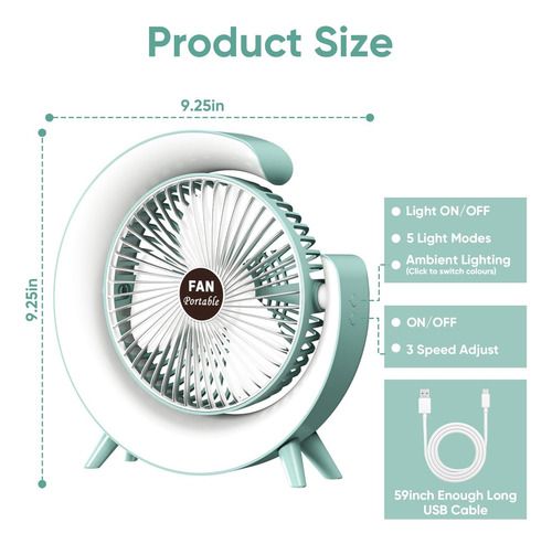 Ventilador De Escritorio De 5 Pulgadas Con Luz Led, Mesa