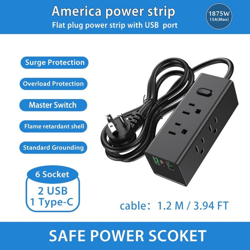 Multicontact 1.5m - 6 Tomas + 2 Usb - Extensión Eléctrica N
