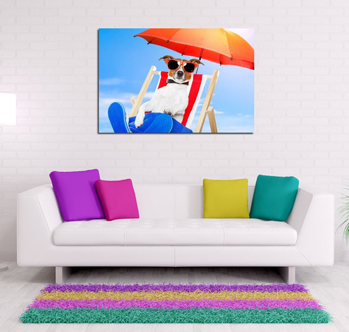 Cuadro 30x45cm Perro Playa Puppy Dog Lentes Sol Sunny Day