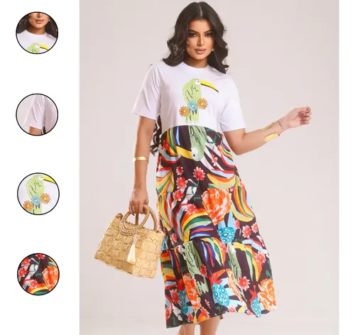 Vestido Longo Estampado Feminino Boho Algodão Casual Verão