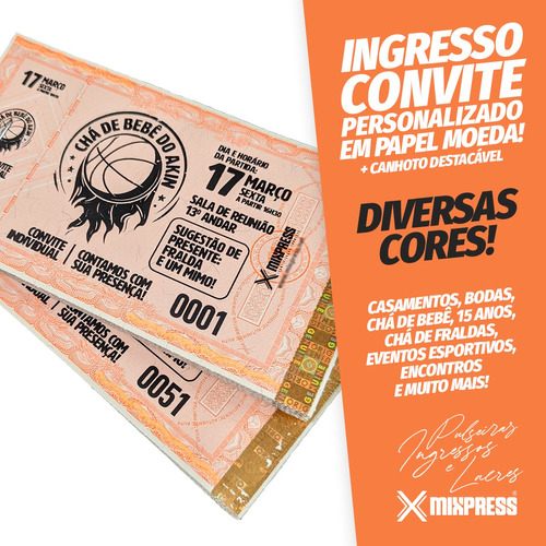 Ingresso Convite Personalizado P&b Festa Evento. 850 Unids