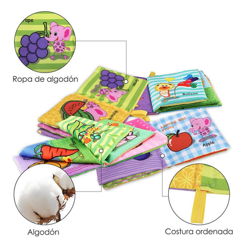 Imagen 4 de 7 de Libro blando de bebé no tóxico lavable educativo 4 piezas