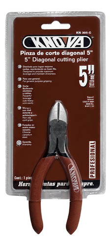 Pinza De Corte Diagonal de 5 Pulgadas De Acero Con Mango ergonómico de uso Profesional KN 305-G Knova