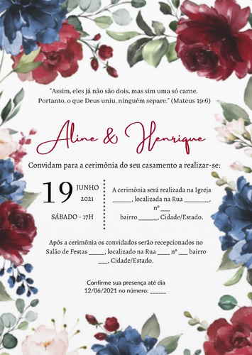 Convite Casamento Cívil Barato Floral Marsala Arte Digital | Parcelamento  sem juros