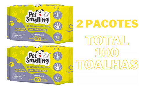 2 Pacotes - Lenços Umedecidos Premium P/ Cães E Gatos 50 Fls