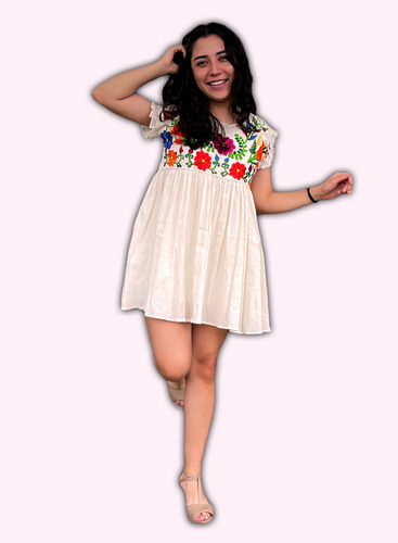 Preciosísimo Mini Vestido Mexicano Artesanal Frida Bordado