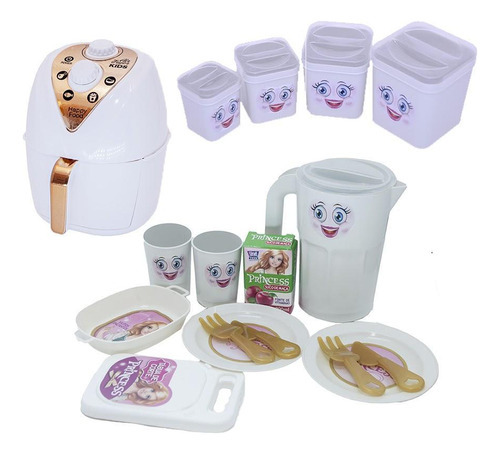 Kit Cozinha Menina Jantar Potes De Mantimentos Air Fryer 17p