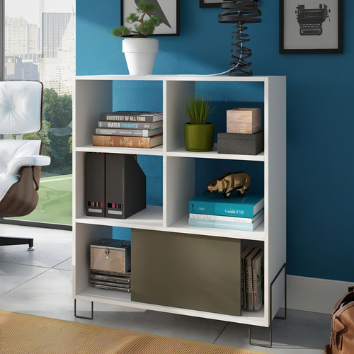 Librería Trama Be51 con 1 puerta corredera, color blanco/cacao