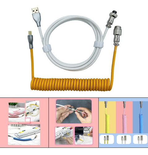 - Cabo Enrolado Usb Para Tipo C Com Plugue De Branco