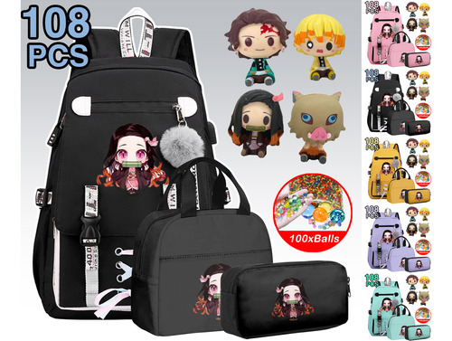 108 Mochilas De Anime Demon Slayer Nezuko, 4 Muñecos Con Fig