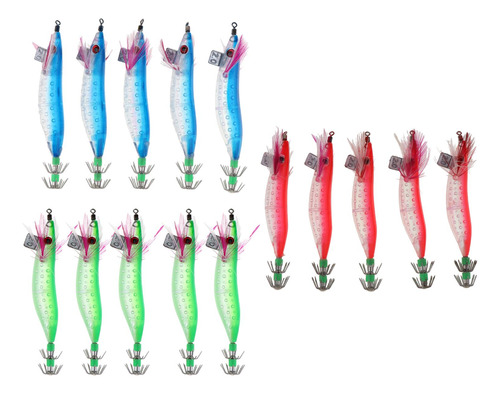 15pcs Luminous Squid Jigs Señuelos De Pesca De Agua Salada