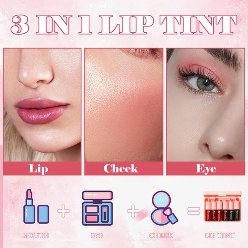 Juego De Tintes De Labios De 6 Colores, Brillo De Labios Cor