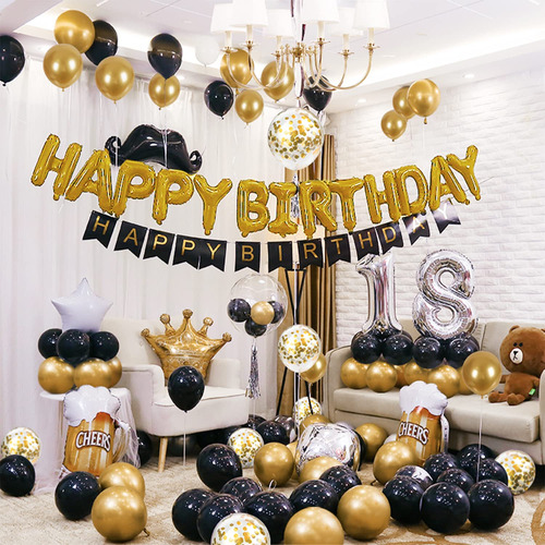 Juego De Globos Negros Y Dorados Con Confeti Para Fiestas Color Nombre Del Diseño