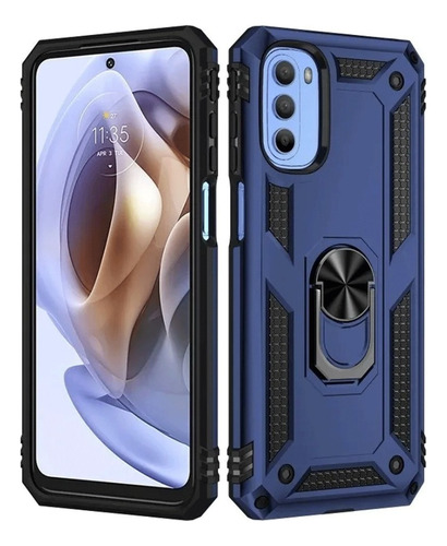 Funda Reforzada Con Anillo Para Modelos De Motorola Azul Moto G52 / G82