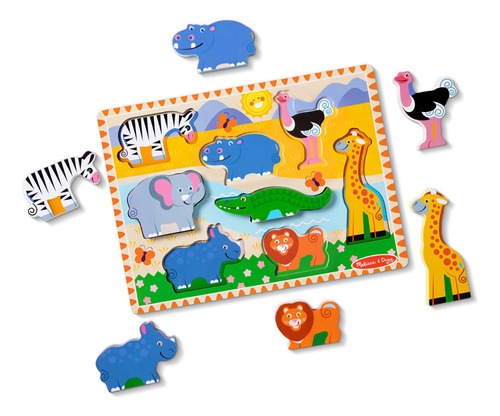 Melissa & Doug Rompecabezas Chunky- Safari - 8 Piezas. Juguetes Para Bebé