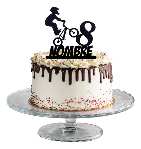 Letrero Pastel Personalizado Cake Topper Bicicross Negro Bicicross