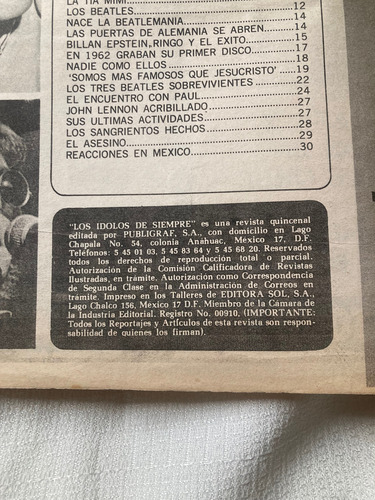 Revista De La Época De La Muerte De John Lennon The Beatles (Usado)