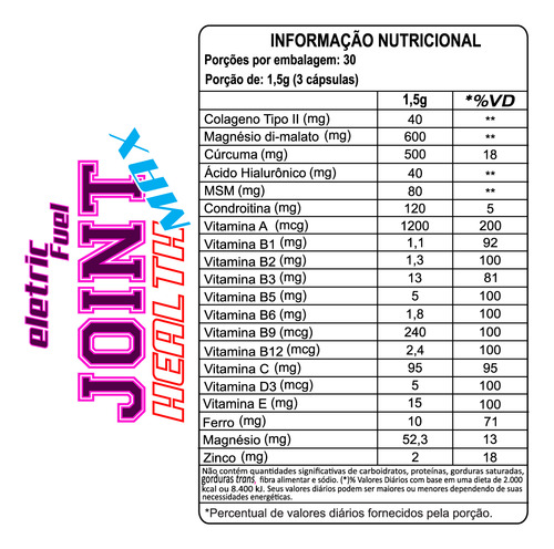 Suplemento Joint Health Max Eletric Fuel 90 Cápsulas Sabor Sem Sabor