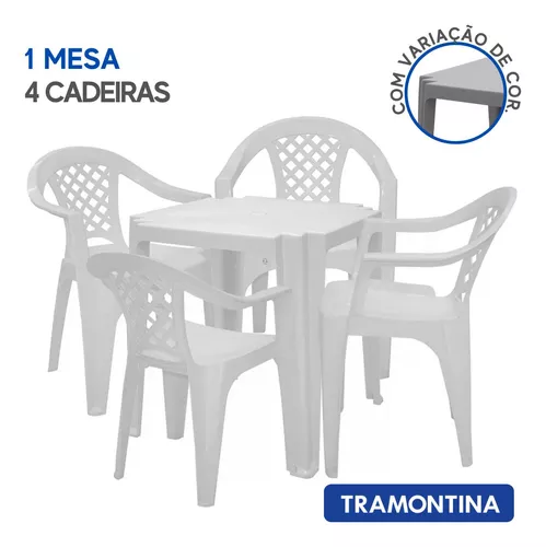 Conjunto Mesa Com 4 Cadeiras Tramontina Plástico Resistente