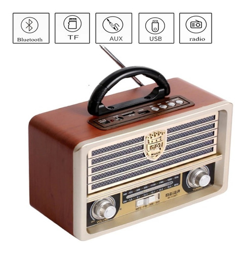 Imagen 1 de 7 de Radio Retro Vintage Am Fm Sw Bluetooth Usb Mp3 Tf