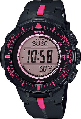 Reloj pulsera Casio Protrek PRG-300-1A4 de cuerpo color negro, digital, fondo gris, con correa de resina color negro, bisel color negro y hebilla simple