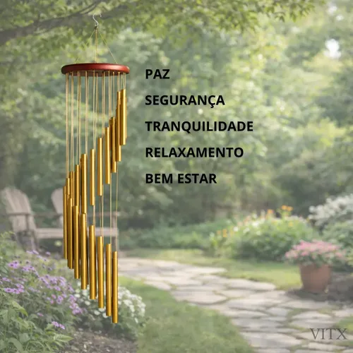 Sino Dos Ventos Mensageiro 18 Tubos Decoração Dourado Vitx miniatura 5